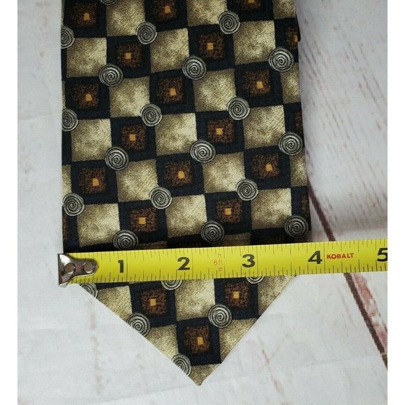 Rare Design Siena Collezione Brown Square Circle Imported Fabric All Silk Tie - Picture 7 of 11
